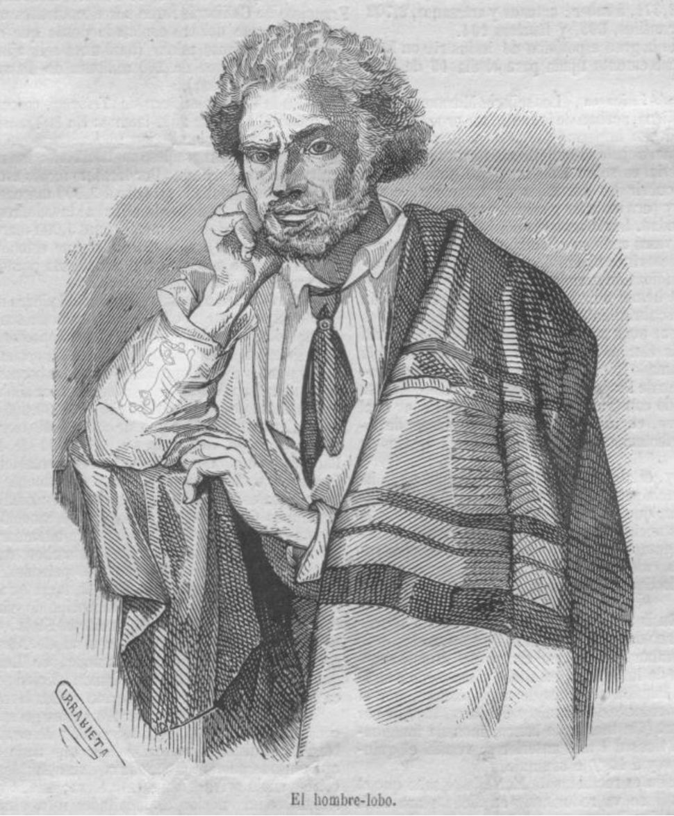 Illustrazione di Manuel Blanco Romasanta, meglio conosciuto come il lupo mannaro di Allariz, in un'incisione di Vicente Urrabieta Ortiz (1823-1879).