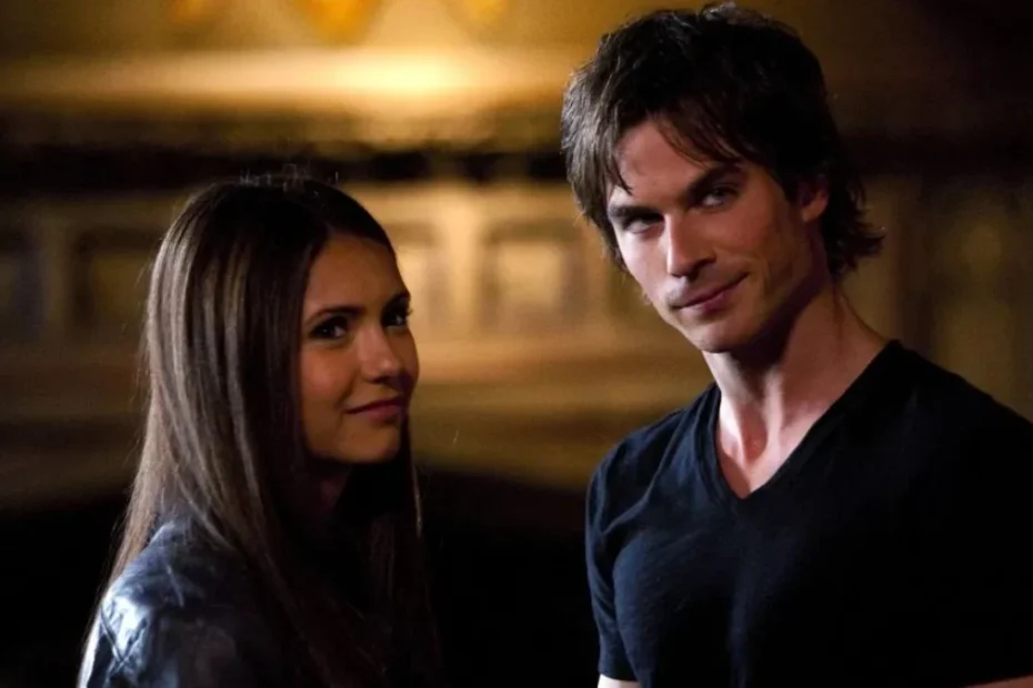 Scena della serie „I diari del vampiro” con i personaggi principali